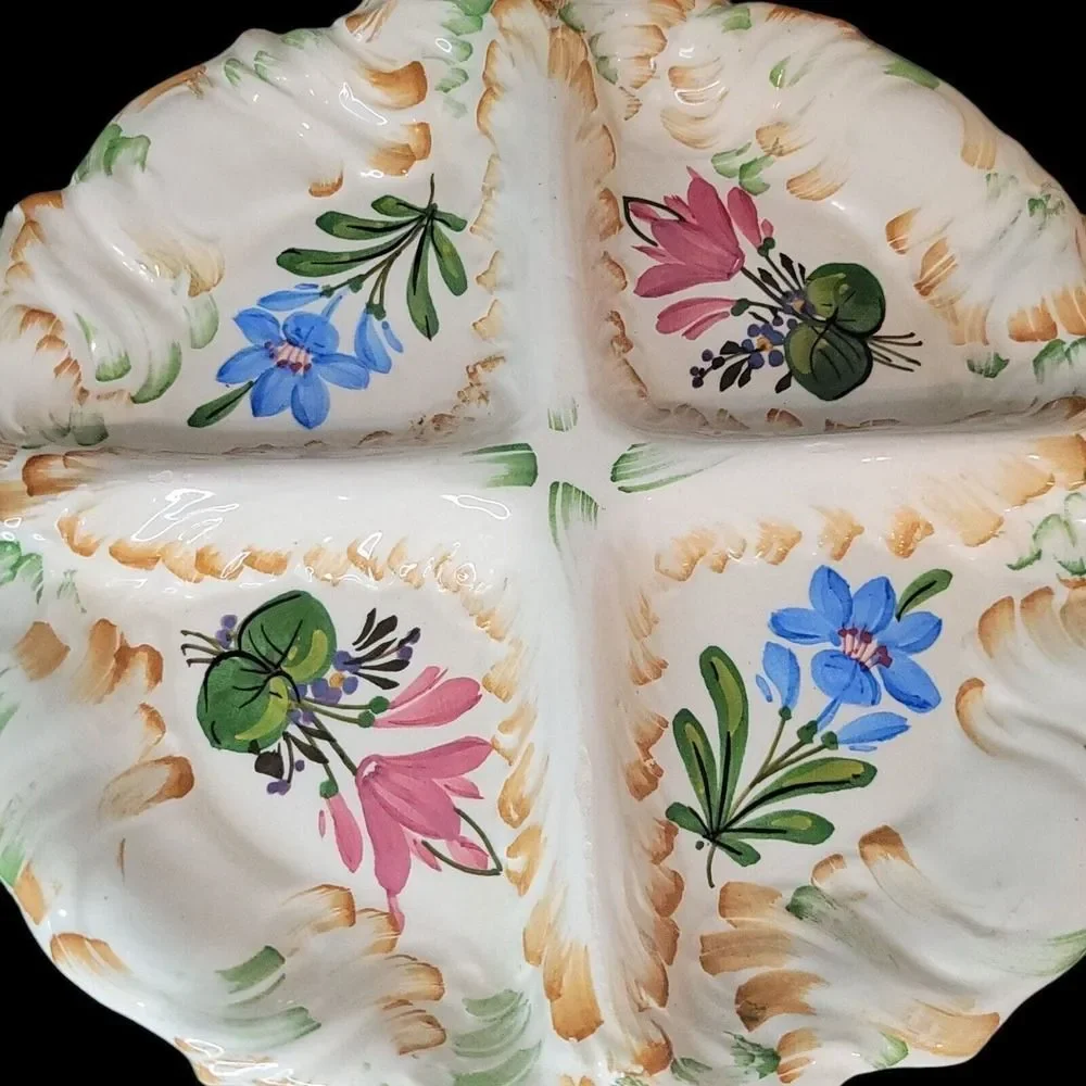 Vintage Italian Ceramic‎ Handpainted Floral Divided Serving Plate